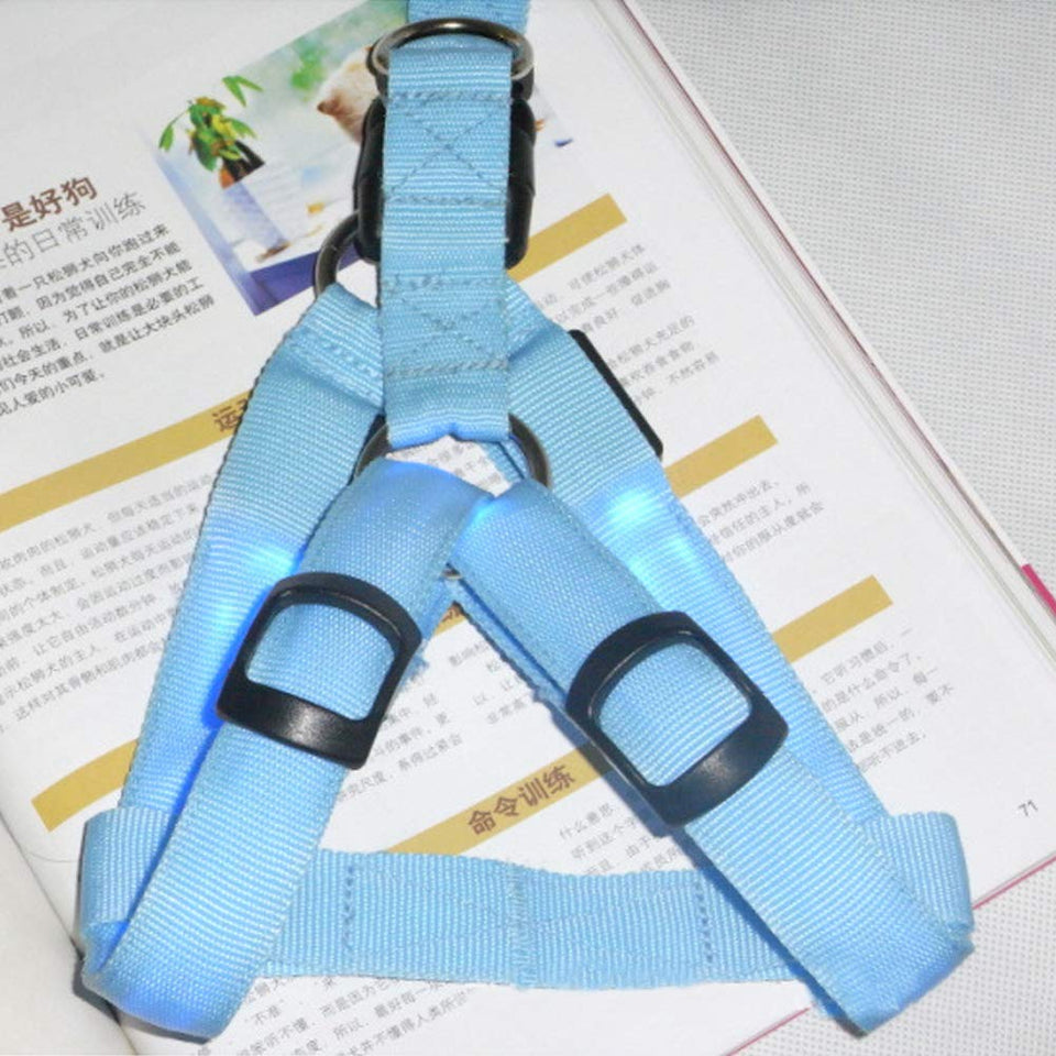 Festnight Arnés para perro con luz LED sin tirones ajustable al aire última intervensión para mascotas correa de pecho luminosa para perros de fácil control para perros pequeños, medianos y grandes mejores suministros para mascotas, Azul, Mediano