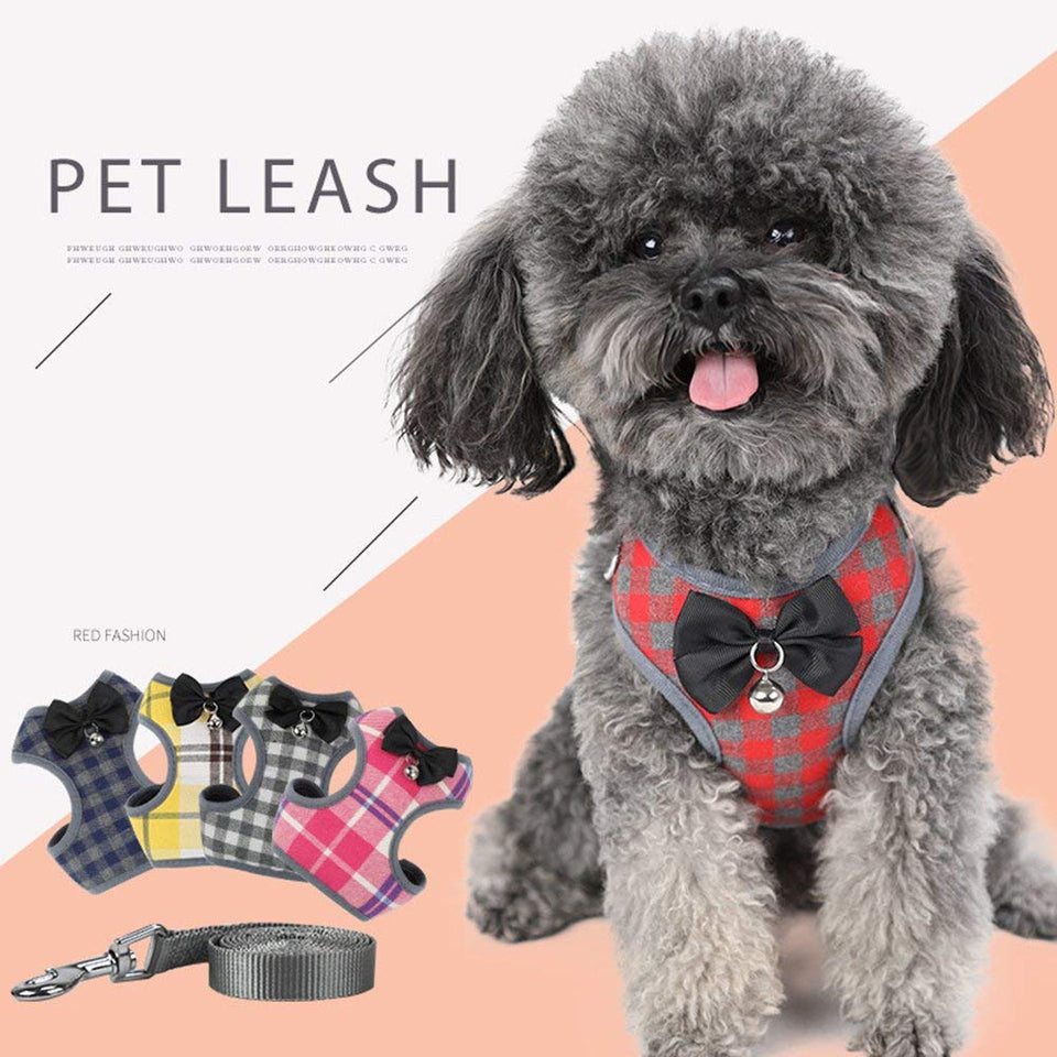 HuldaqueenMX Juego de arnés y Correa para Perros pequeños Arnés para Chaleco para Mascotas con Malla Bowknot Acolchado para Cachorros pequeños Perros Yorkshire Pug
