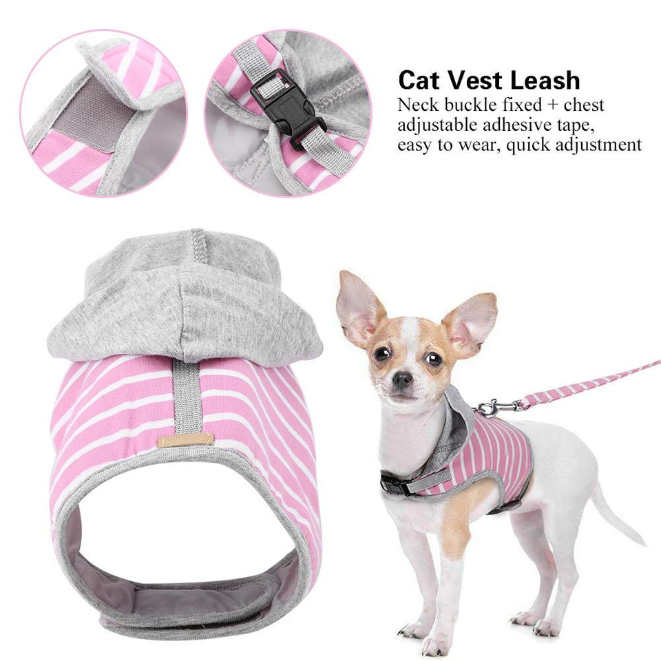 FTVOGUE Doglemi Ajustable A Prueba de Escape Gato Arnés con Capucha Chaleco Suave Collar Correa para Mascotas Al Aire Libre Caminar Jugando(Pink)