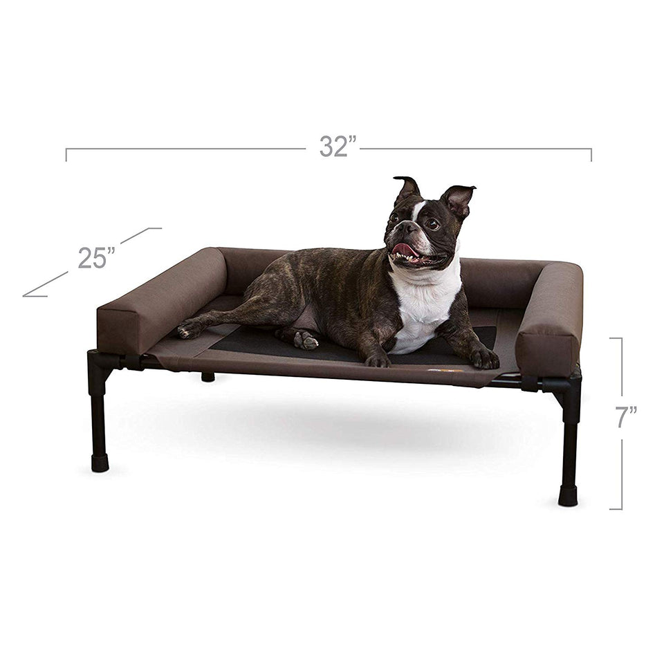 K&H PET PRODUCTS Cuna elevada para Mascotas con Refuerzos extraíbles, Chocolate/Mesh, Medium (25" x 32" x 7")