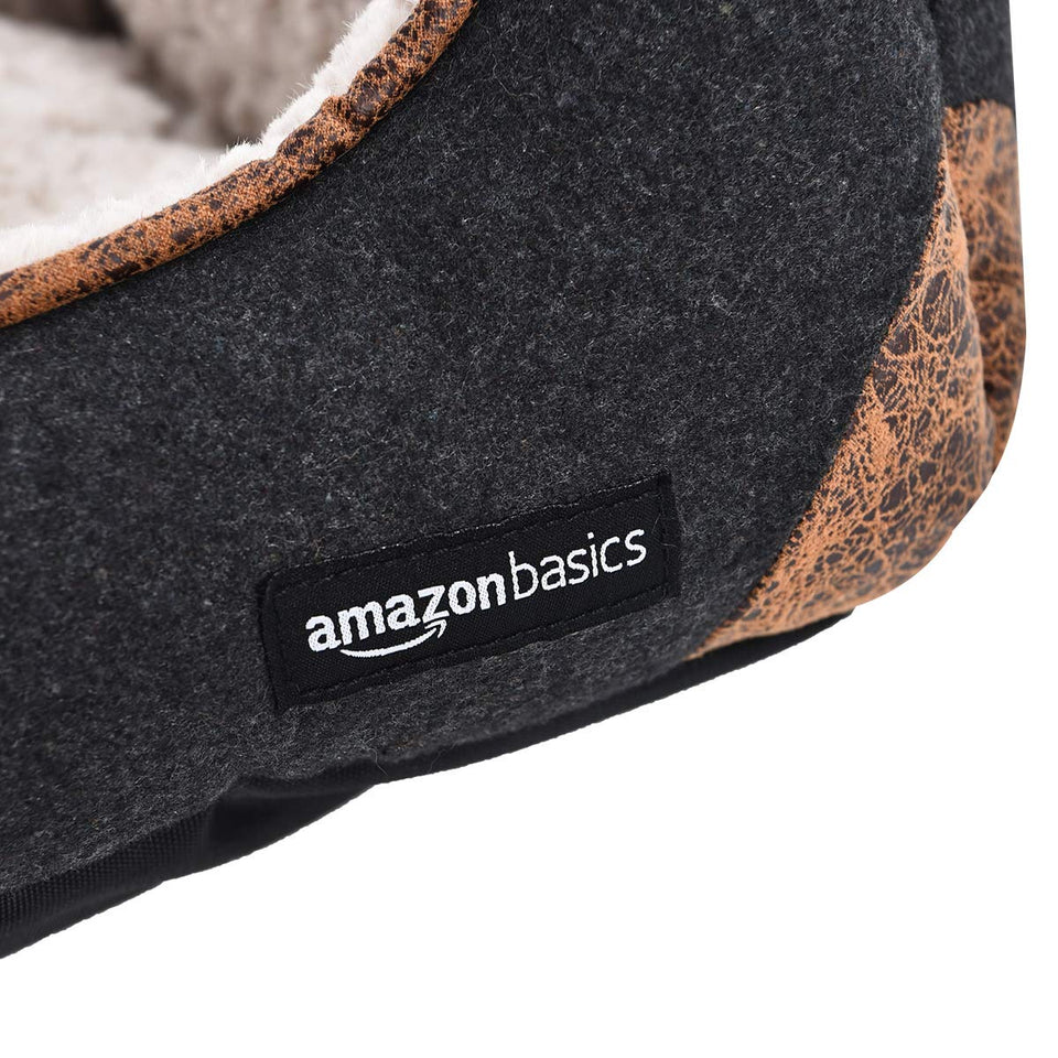 Amazon Basics Cuddler Cama para Mascotas, Suave y cómoda, Negro, Large