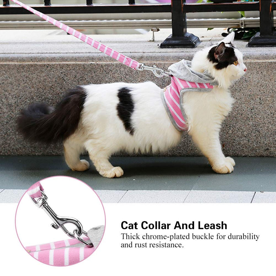 FTVOGUE Doglemi Ajustable A Prueba de Escape Gato Arnés con Capucha Chaleco Suave Collar Correa para Mascotas Al Aire Libre Caminar Jugando(Pink)