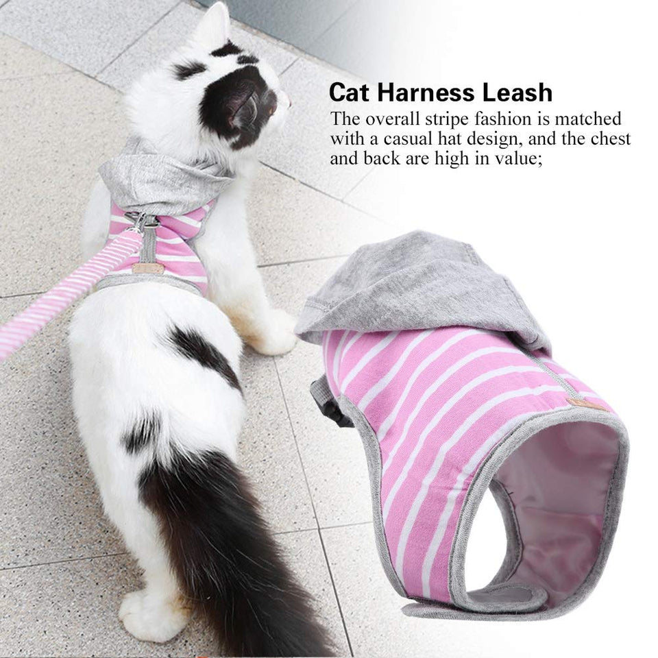 FTVOGUE Doglemi Ajustable A Prueba de Escape Gato Arnés con Capucha Chaleco Suave Collar Correa para Mascotas Al Aire Libre Caminar Jugando(Pink)