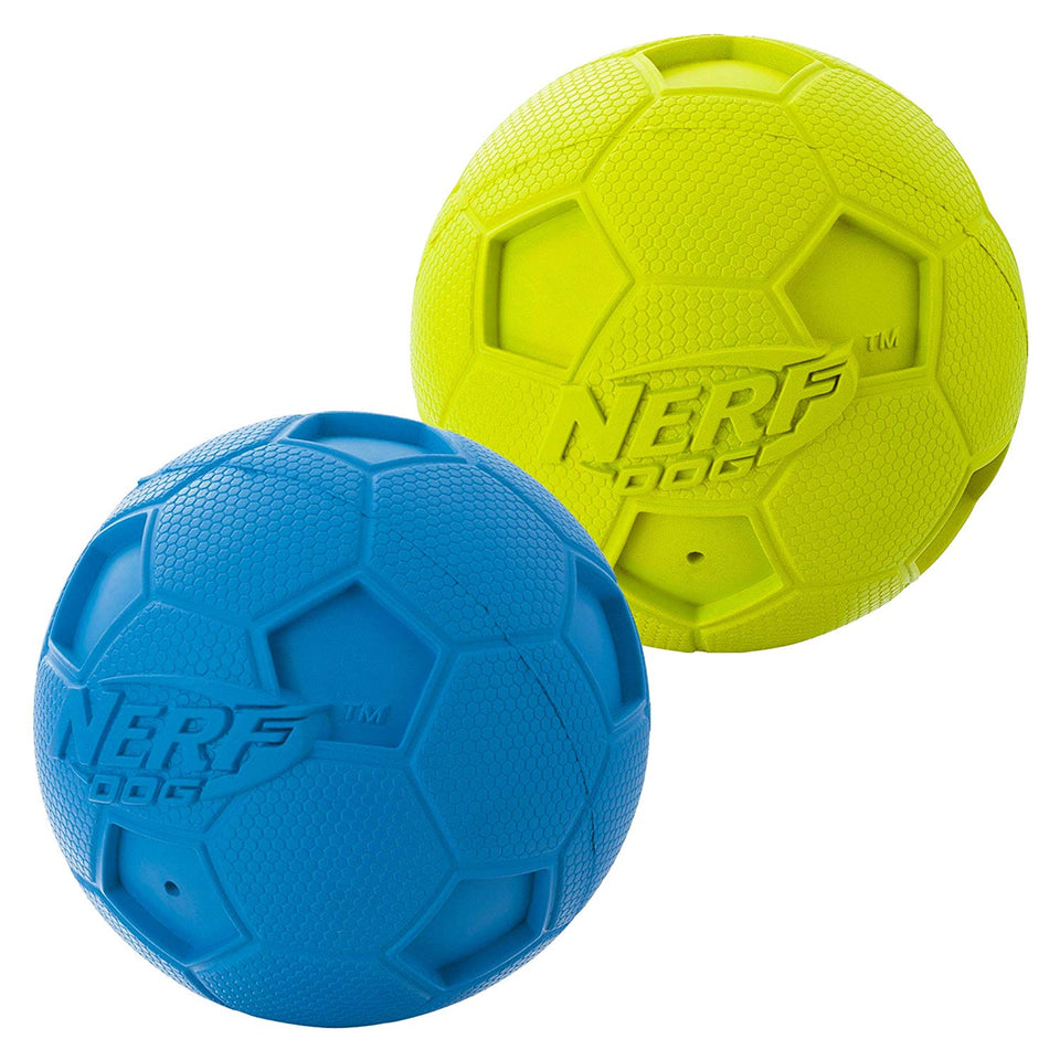 Nerf Pelota de fútbol para Perro, Fútbol, Green/Blue (2 Pack), Mediano