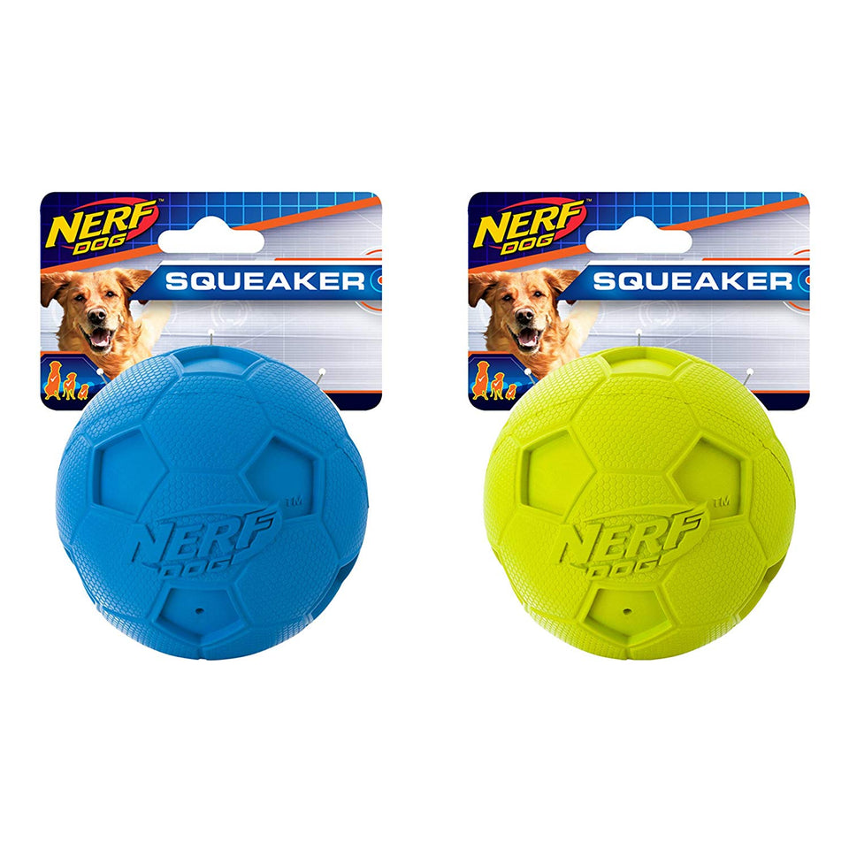 Nerf Pelota de fútbol para Perro, Fútbol, Green/Blue (2 Pack), Mediano